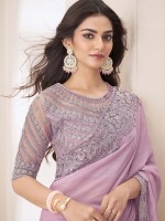 Pastel Pink Silver Chiffon Saree